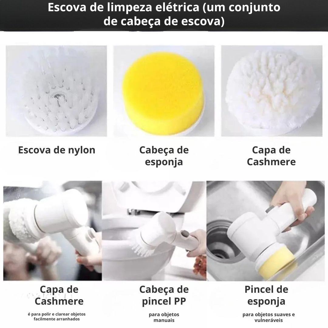 Escova Elétrica de Limpeza 5 em 1 Sem Fio Limpador Multiuso Pratico