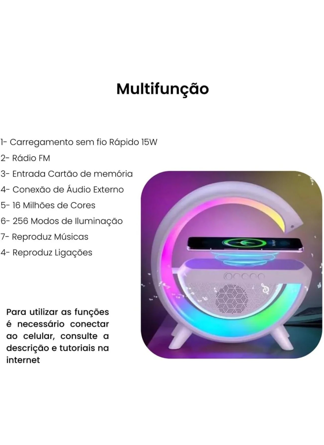 Caixa De Som Luminária Bluetooth Inteligente Carregador Sem Fio 3 em 1