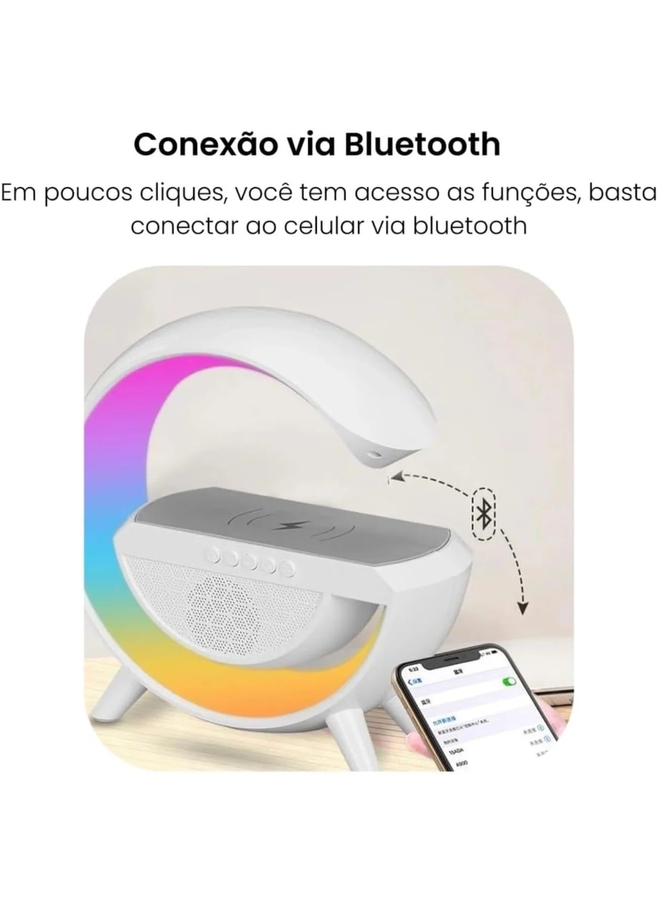 Caixa De Som Luminária Bluetooth Inteligente Carregador Sem Fio 3 em 1